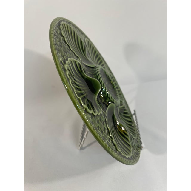Ceramic French Longchamp Green Majolica Oyster Plate, Circa 1920s For Sale - Image 7 of 12