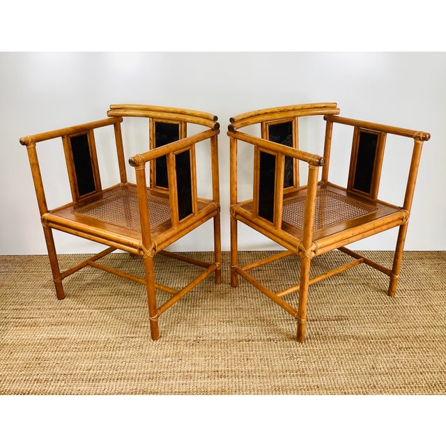 Vintage Pair of Faux Bamboo Asian / Chinoiserie Chic Pagoda Chairs For Sale - Image 16 of 17