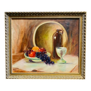 1960s Vintage Mid Century Still Life Oil Painting in Gold Gilt Frame For Sale