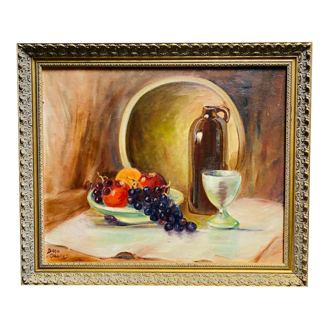 1960s Vintage Mid Century Still Life Oil Painting in Gold Gilt Frame For Sale