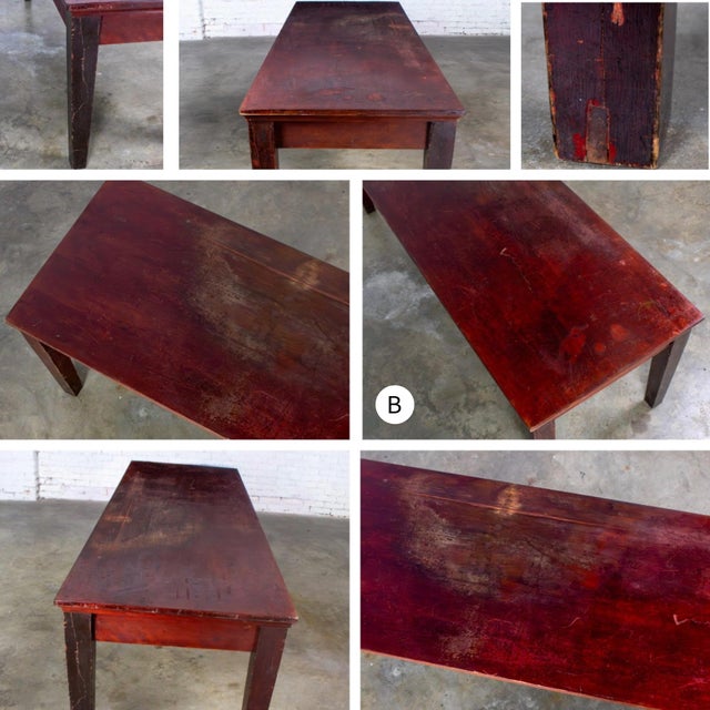 Early 20th Century Rustic Mahogany Farmhouse Harvest Dining Table With Distressed Finish For Sale - Image 14 of 18