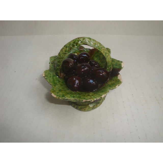Green Antique Miniature Majolica Trompe l'Oeil Olives Cabbageware Basket For Sale - Image 8 of 8