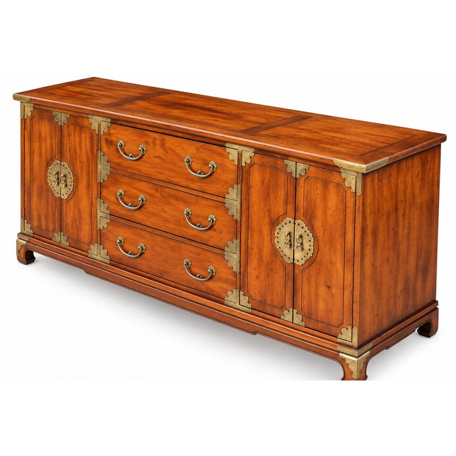 Vintage Henredon Asian-Style Brass-Mounted Wood Sideboard Credenza For Sale - Image 12 of 13