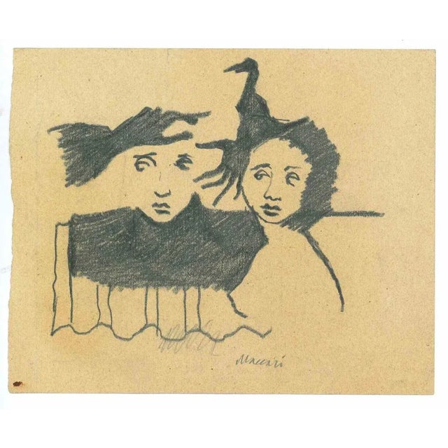 Faces with Black Hands is a Pencil Drawing realized by Mino Maccari (1924-1989) in the 1950s. Hand-signed on the lower....