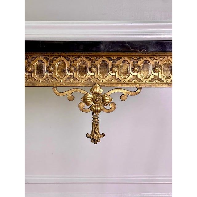 Gold Oscar Bach Attributed Gilded Iron Console With Beveled Mirror, Marble Top, C. 1920 For Sale - Image 8 of 18
