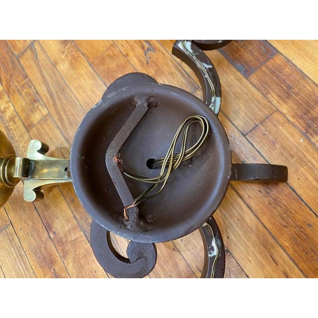 Metal 1950s Italian Patinated Iron & Brass Accent Hollywood Regency Sconce For Sale - Image 7 of 11