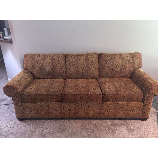 Ethan & Allen, Three-Seated Couch. Sturdy Fabric. No Signs of Material Wear and Pillow and Seating Shapes Look New. For Sale - Image 6 of 7