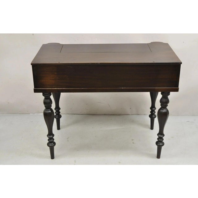 Antique Victorian Mahogany Spinet Piano Style Flip Top Secretary Writing Desk For Sale - Image 10 of 11