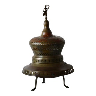 Vintage Mid Century Turkish Style Footed Ornate Large Brass Copper Brazier Heater Fire Pit Incense Burner For Sale