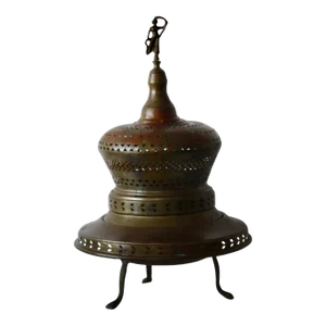 Vintage Mid Century Turkish Style Footed Ornate Large Brass Copper Brazier Heater Fire Pit Incense Burner
