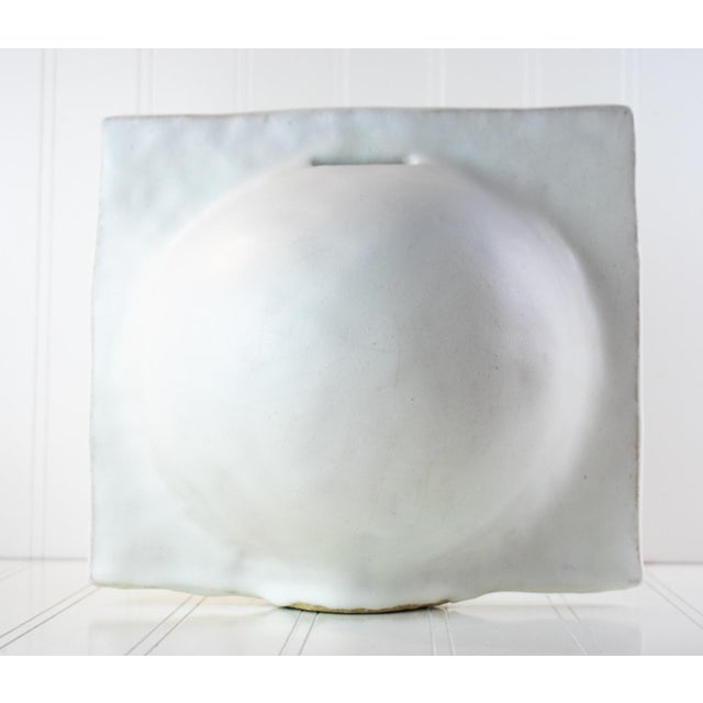 Minimalist White Studio Pottery Vase — Split Sphere Globe Form, Signed For Sale - Image 9 of 17