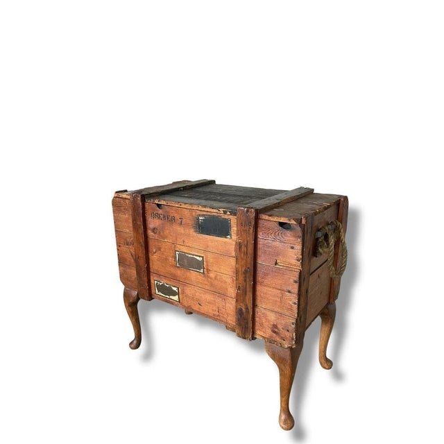 Military Upcycled Wooden Crate Chest Table with Queen Anne Cabriole Legs For Sale - Image 5 of 7