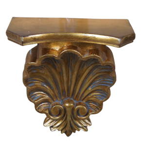 Italian Neoclassical Style Gold Scalloped Demilune Sculptural Wall Shelf Sconces