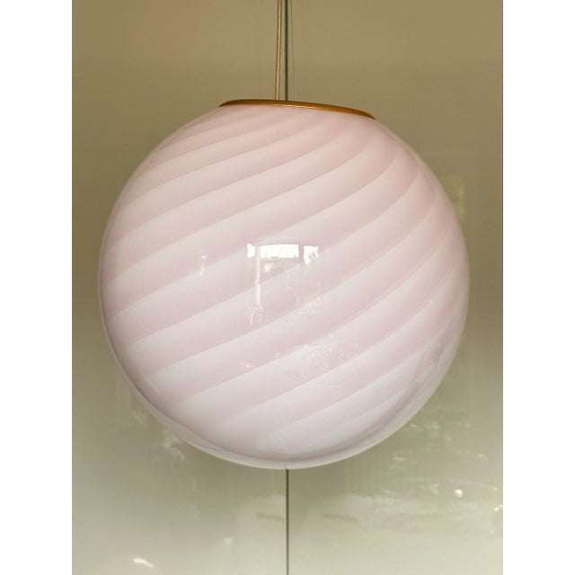 Contemporary Pink Swirl and Milky-White Sphere Pendant in Murano Glass For Sale - Image 4 of 9