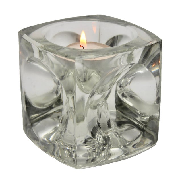 Mid-Century Modern Glass Ice Cube Candlesticks from Peill & Putzler, Set of 2 For Sale - Image 3 of 9