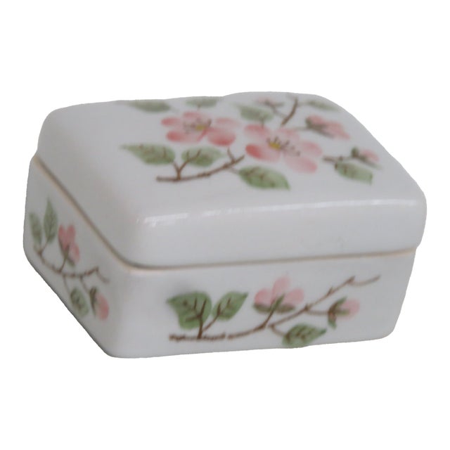 Andrea by Sadek Pink Blossom Porcelain Trinket Vanity Ring Box With Lid 4514b For Sale