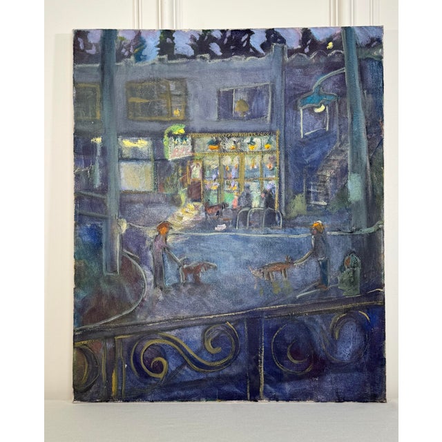 Impressionist Vintage Expressionism European Cityscape Still Life Oil Painting on Canvas, Blue, Lavender, Lime Green For Sale - Image 3 of 14