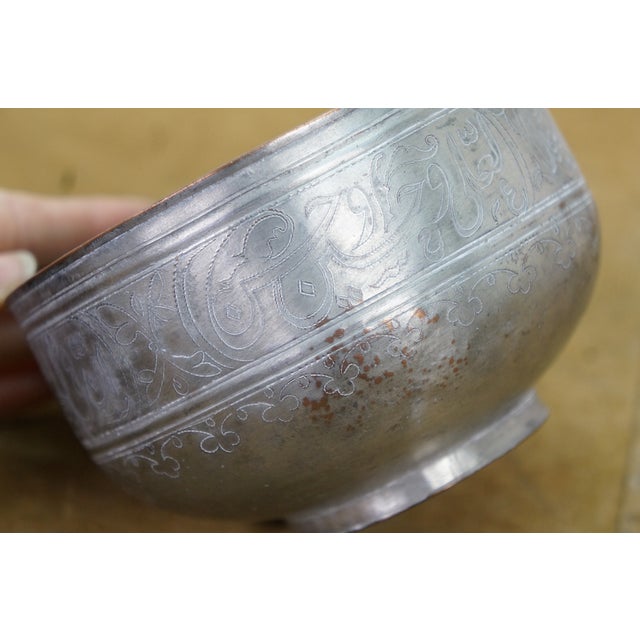 Vintage Middle Eastern Persian Etched Copper Covered Vessel & Open Pot For Sale - Image 10 of 14