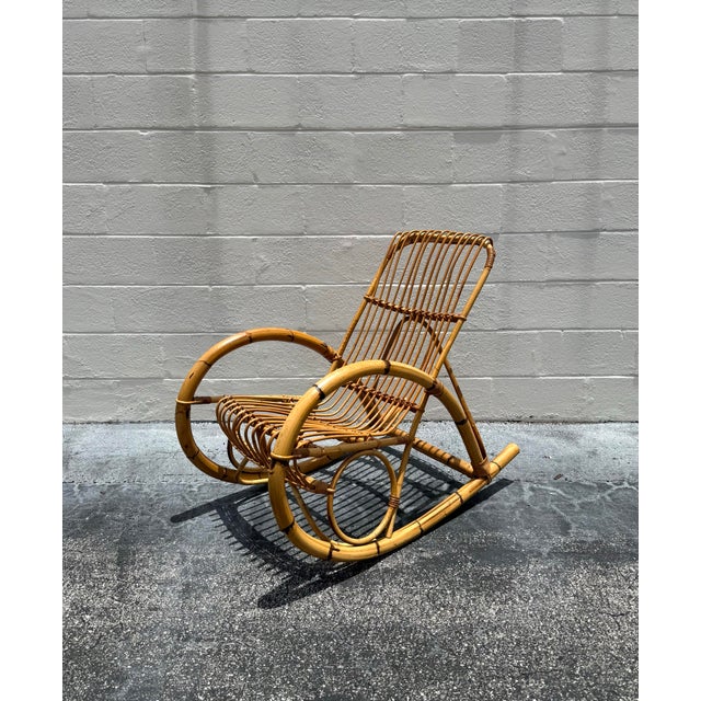 Mid-Century Modern Vintage MCM Franco Albini Rattan Rocking Chair For Sale - Image 3 of 8