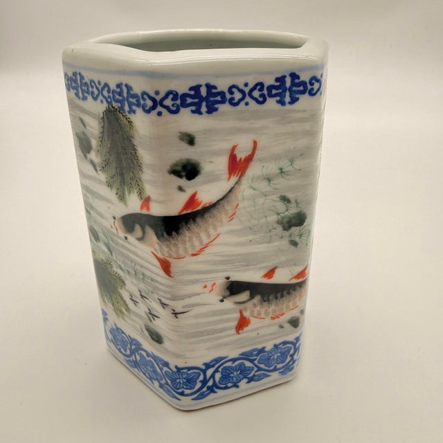 Hollywood Regency Antique Porcelain Chinese Brush Pot For Sale - Image 3 of 9