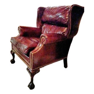 Hancock and Moore Wingback Ball and Claw Leather Chair For Sale