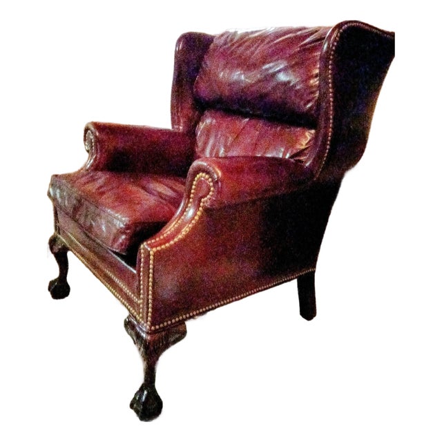 Hancock and Moore Wingback Ball and Claw Leather Chair For Sale