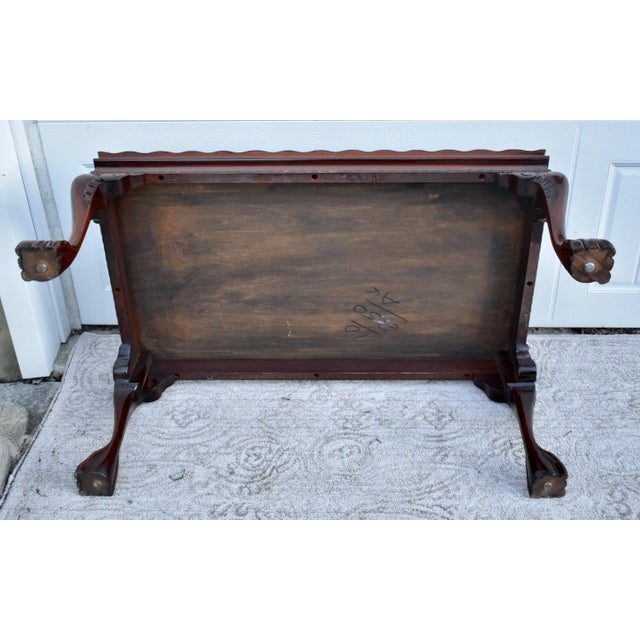 Brown Vintage Carved Mahogany Regency Hand Painted Floral Design TBL W/ Claw Foot For Sale - Image 8 of 12