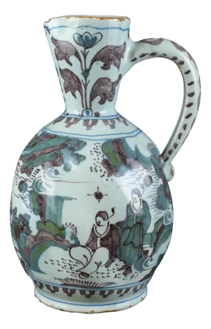 Polychrome Chinoiserie Wine Jug with Turned Body from Delft, 1680s