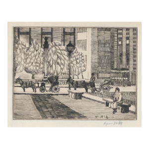 1932 Hyman Katz Park Plaza New York Etching