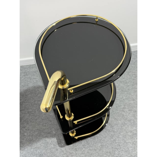 3-Tier Bar Trolley in Gold-Plated Metal and Smoked Glass, 1970 For Sale - Image 12 of 13