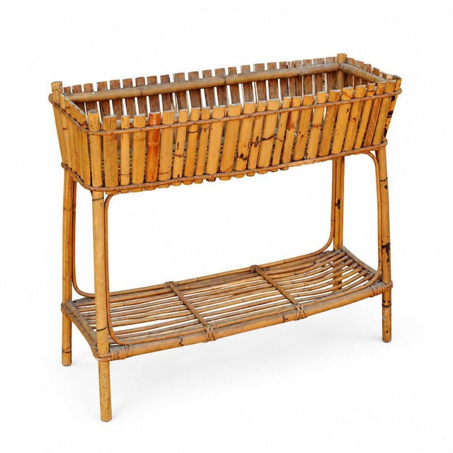 French Bamboo and Rattan Two-Tier Jardinière Planter, 1960s For Sale - Image 10 of 10