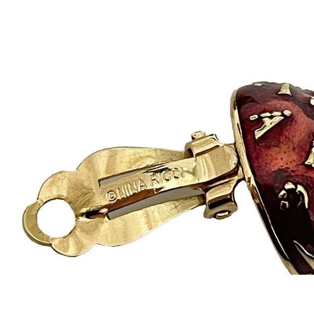 French Red and Gold Tone Ear Clips by Nina Ricci, 1980s, Set of 2 For Sale - Image 4 of 8