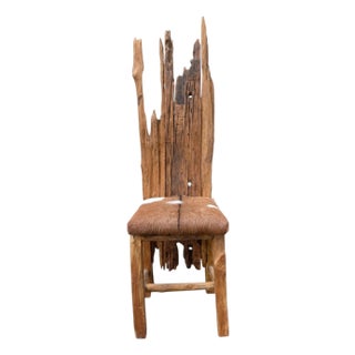 Striking Organic Folk Driftwood Rustic Accent Chair For Sale