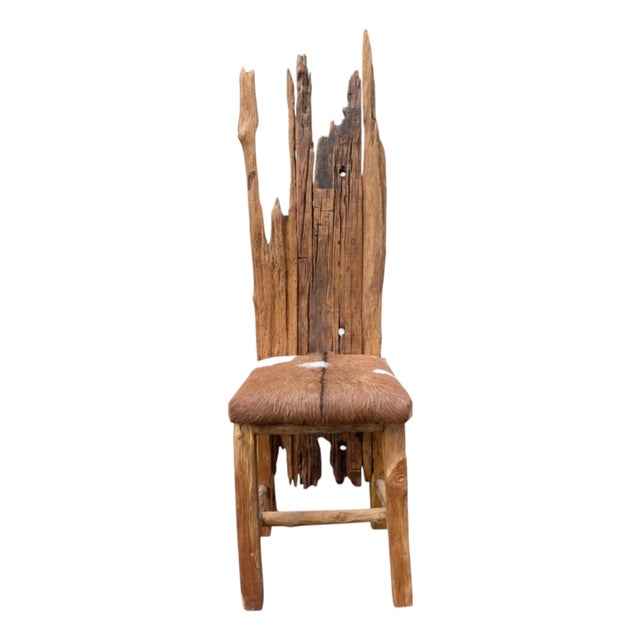 Striking Organic Folk Driftwood Rustic Accent Chair For Sale