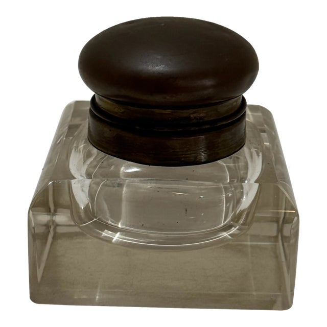 Hensa Marked Glass & Brass Inkwell With Domed Lid (C. 1920s–30s) For Sale