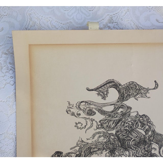 Vintage Surreal Pen Ink Drawing Nightmare at the Palace by Julie Kahn Kuhn 1977 Limited Edition 108/300 For Sale - Image 9 of 9