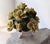 Vintage Italian Capodimonte-Style Porcelain Floral Arrangement Yellow Roses and Green Leaves Set Inside a White Textured Ceramic Basket. For Sale - Image 4 of 16