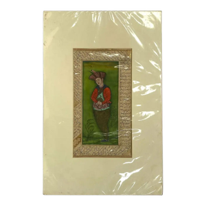 Persian Safavid Manner Gilt and Tempera Manuscript Painting, Portrait of a Prince
