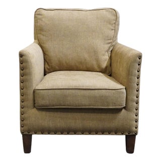 Uttermost Furniture Transitional Accent Club Arm Chair W. Textured Beige Woven Upholstery & Nailhead Trim For Sale