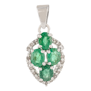 Caratandher 925 Solid Silver Statement Pendant With Oval Emerlad & Diamond Anniversary Gift