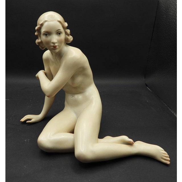 Early 20th Century Rosenthal Seated Female Nude Figurine 1930s Max Hermann Fritz Sculptor Germany For Sale - Image 5 of 12