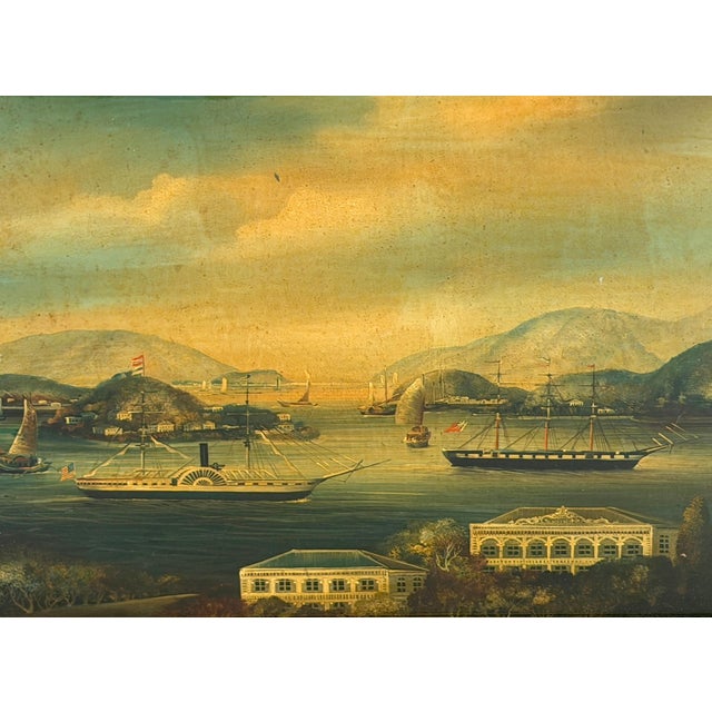 19th Century 19th Century Chinese Export Harbor / Seascape Paintings For Sale - Image 5 of 12