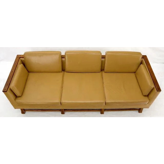 Mid-Century Modern Tan Leather Oak Frame Sofa by Ranch Oak For Sale - Image 10 of 13