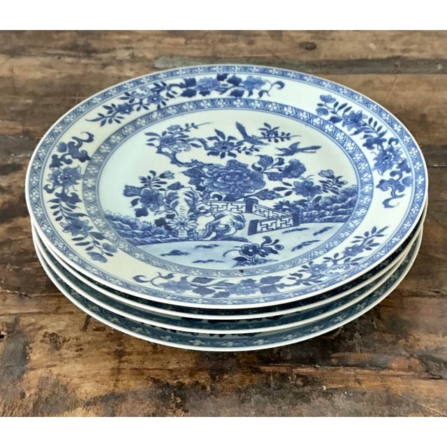Chinoiserie Vintage Asian Blue Flow Glazed Ceramic Plates - Set of 4 For Sale - Image 3 of 8