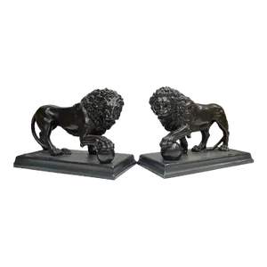 Pair of Vintage Grand Tour Style Medici Lions Ebonized Composite Figure Statues
