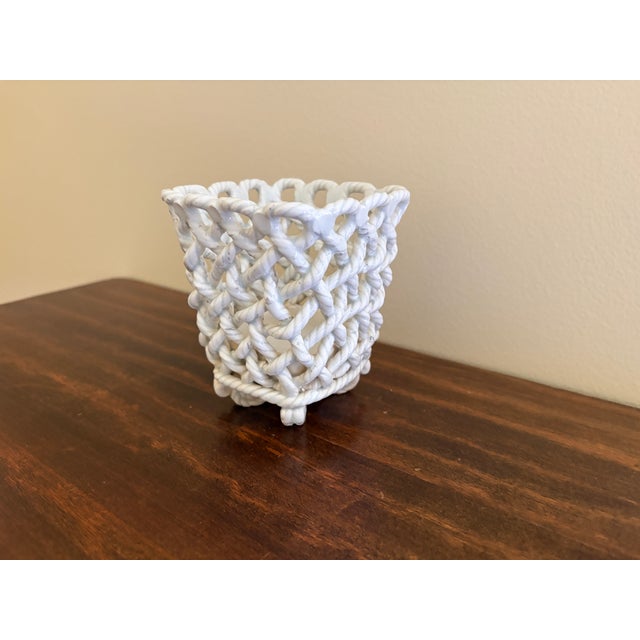 French Country Vintage French Country Reticulated Porcelain Rope-Form Cachepot, Circa 1960s For Sale - Image 3 of 14