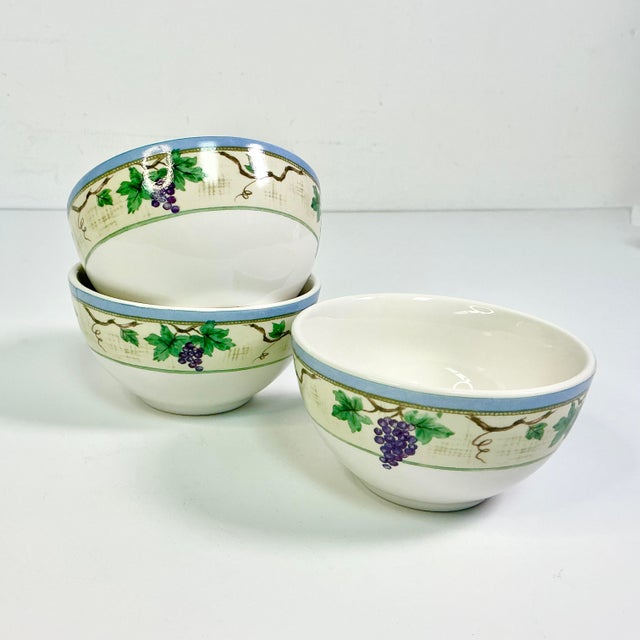 Early 21st C Vintage Boho Chic Merlot Grape Motif Dessert Bowls - Set of 3. For Sale - Image 12 of 16
