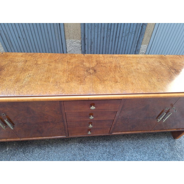 Vintage Sideboard in in Walnut Root and Maple Wood with Brass Details, 1940s For Sale - Image 9 of 18