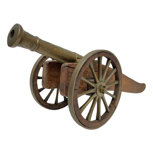 Vintage Cannon in Bronze and Wood, 1950s For Sale