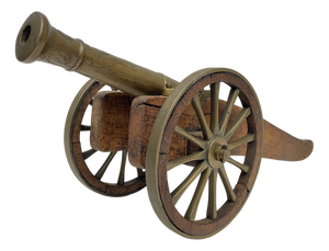 Vintage Cannon in Bronze and Wood, 1950s